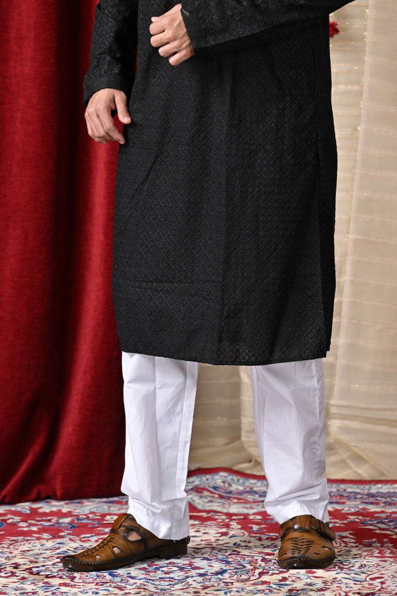 Charcoal Black Cotton Kurta Set