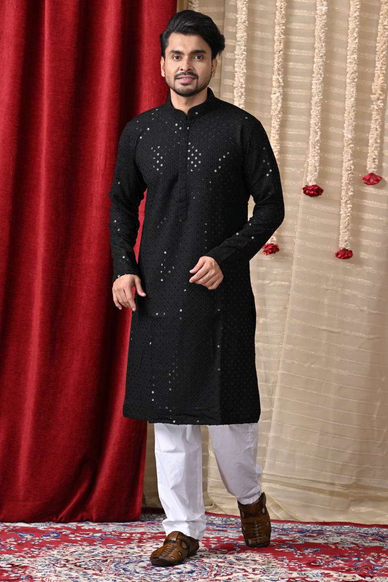 Jet Black Cotton Kurta Set
