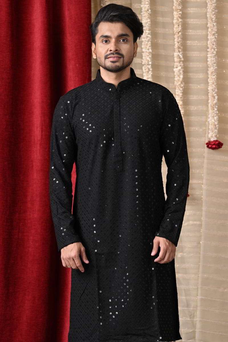Jet Black Cotton Kurta Set