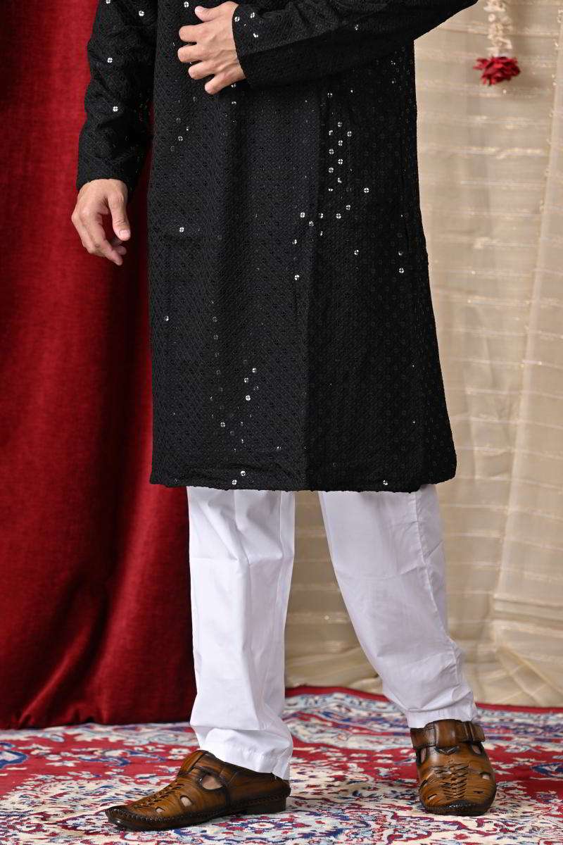 Jet Black Cotton Kurta Set