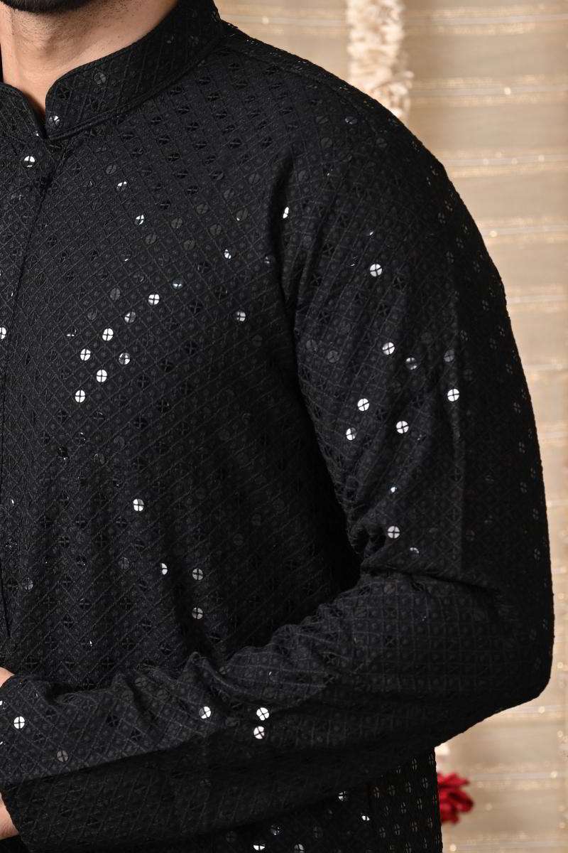 Jet Black Cotton Kurta Set