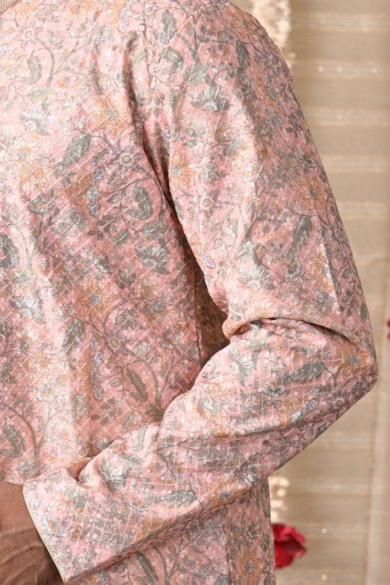 Peach Tussar Silk Kurta Set