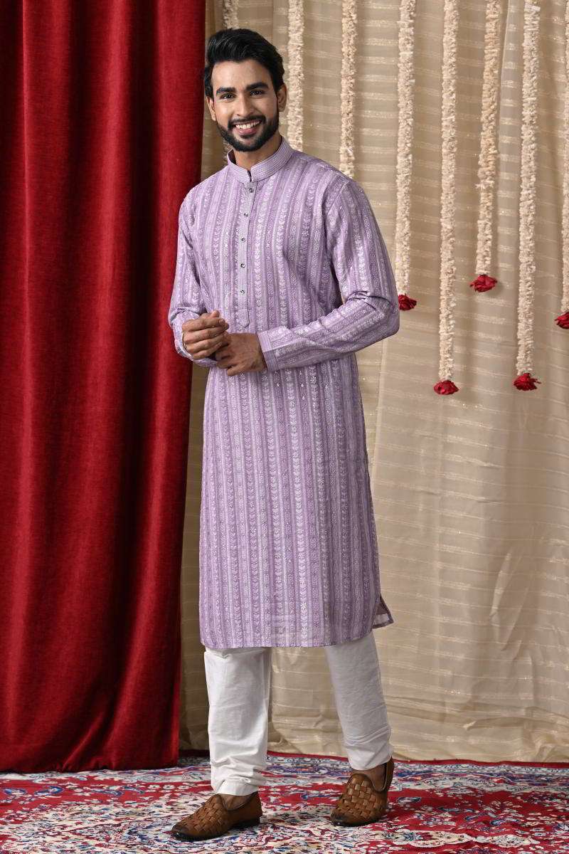 Lavender Tussar Silk Kurta Set