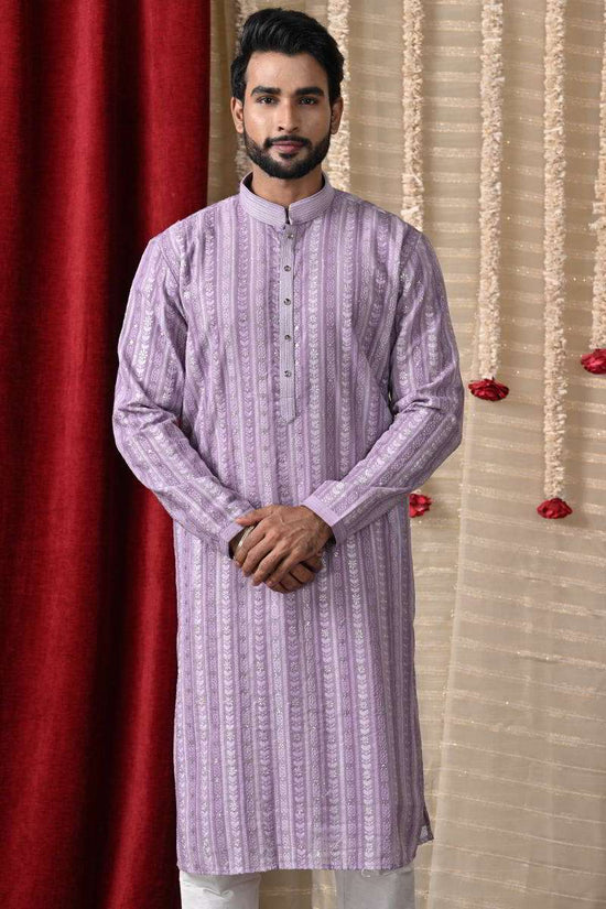 Lavender Tussar Silk Kurta Set