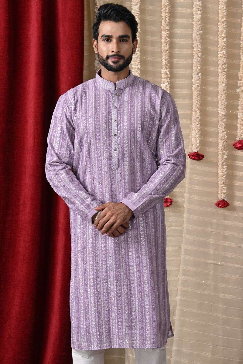 Lavender Tussar Silk Kurta Set