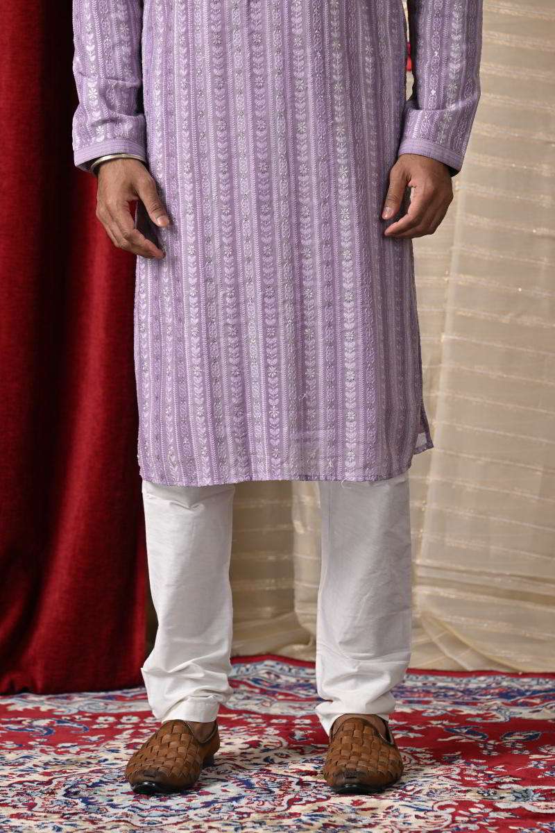 Lavender Tussar Silk Kurta Set