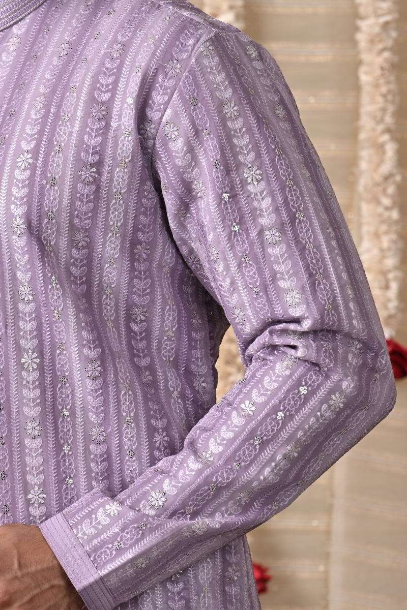 Lavender Tussar Silk Kurta Set