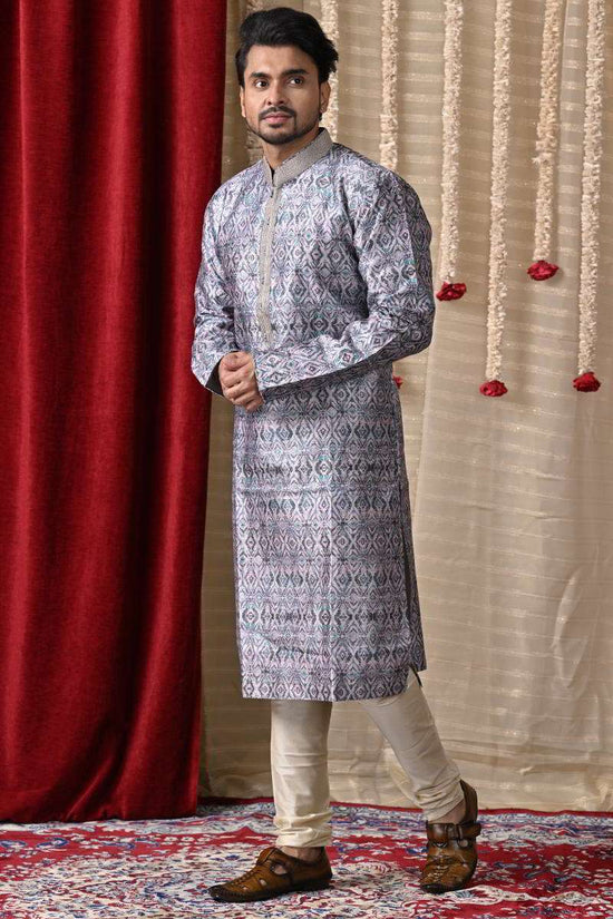 Cloud Grey Tussar Silk Kurta Set