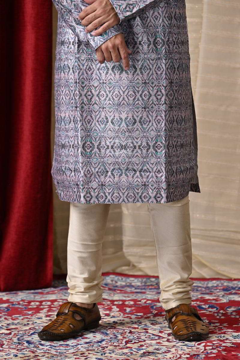 Cloud Grey Tussar Silk Kurta Set