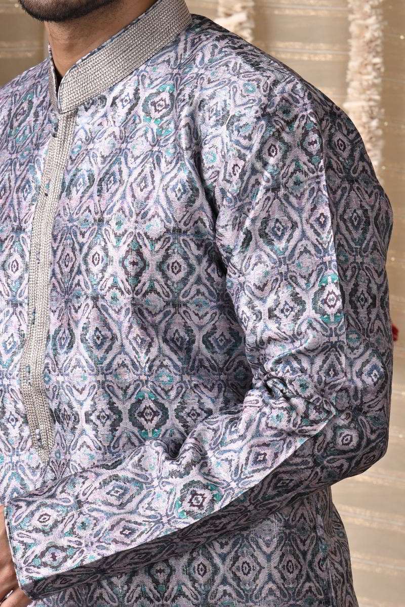 Cloud Grey Tussar Silk Kurta Set