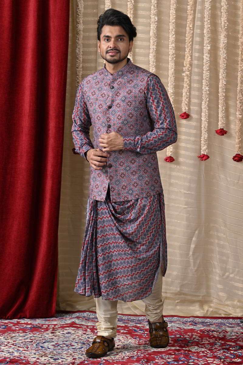 Indigo Cowl Kurta With Jacket