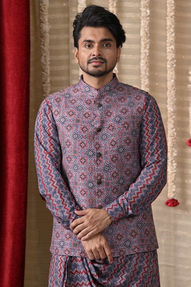 Indigo Cowl Kurta With Jacket