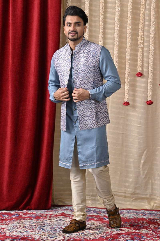 Light Blue Kurta Set With Jacket