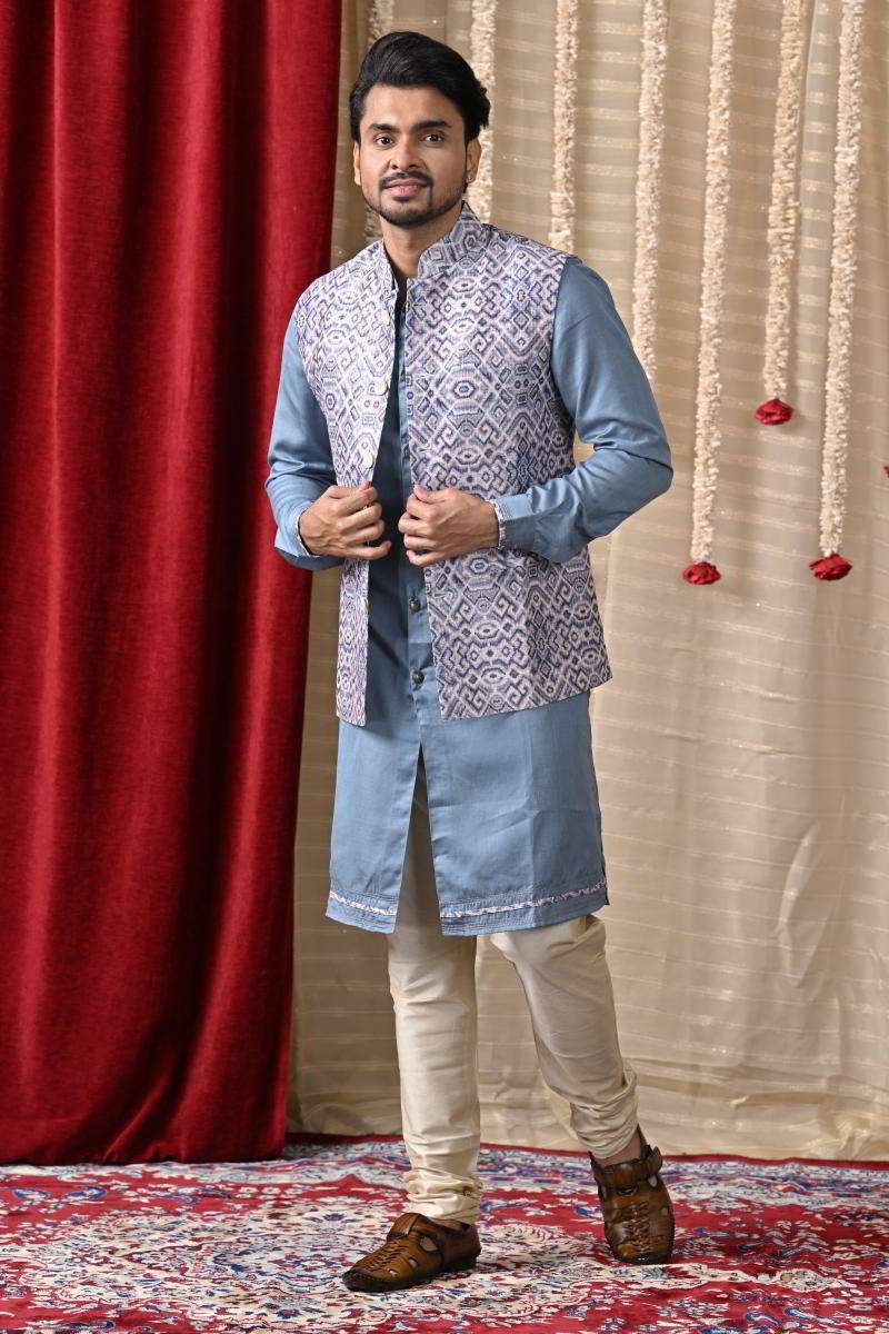 Light Blue Kurta Set With Jacket