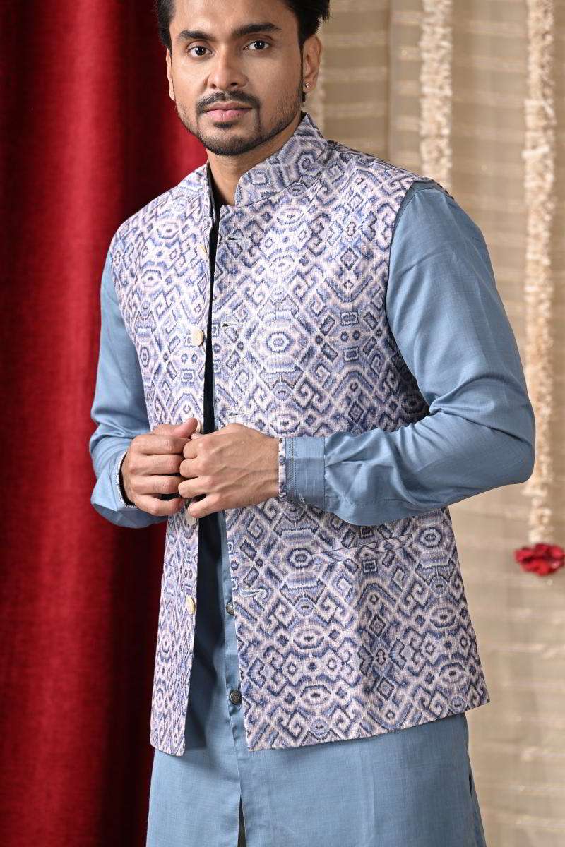 Light Blue Kurta Set With Jacket