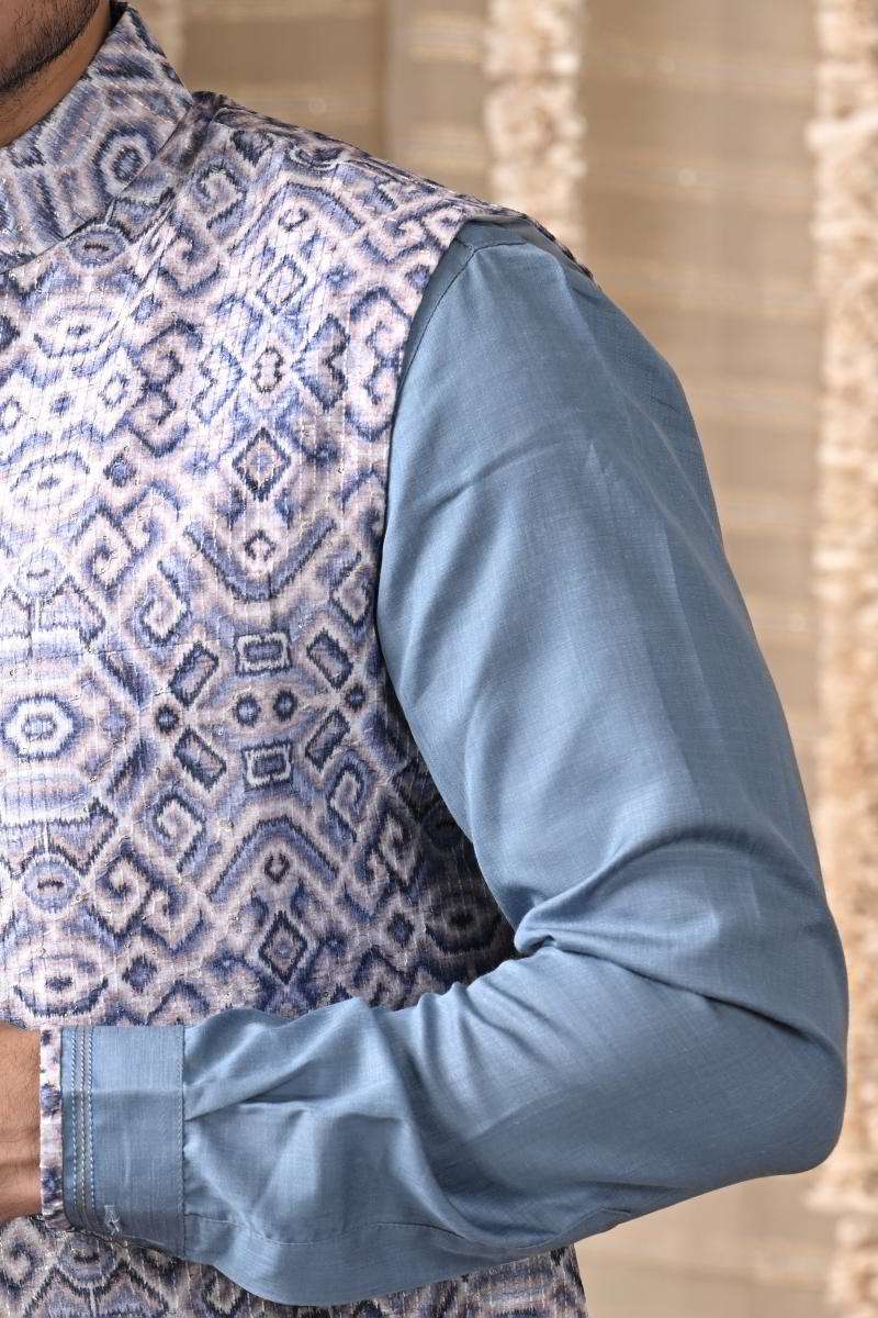 Light Blue Kurta Set With Jacket