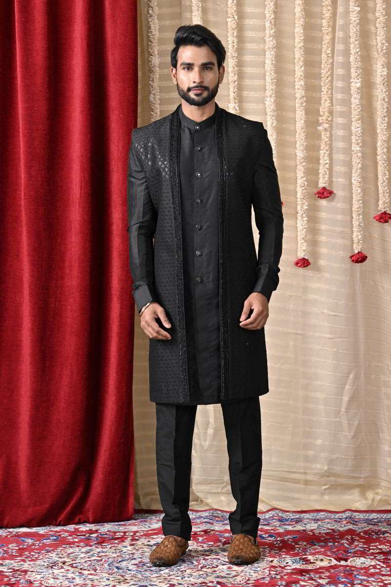 Midnight Black Sherwani With Jacket