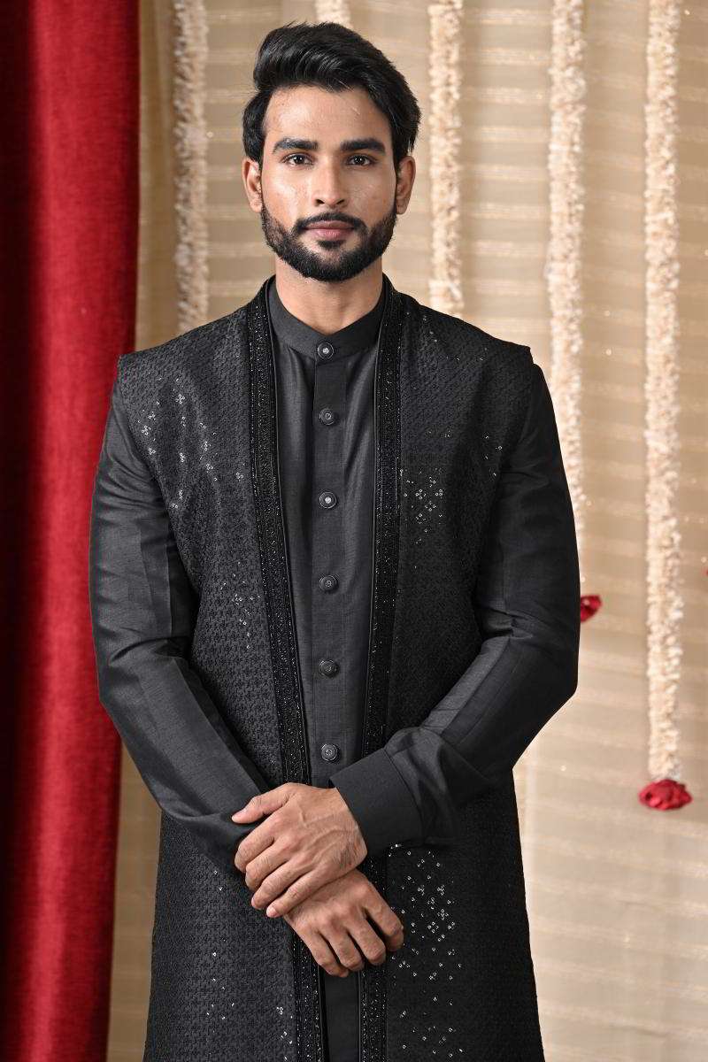 Midnight Black Sherwani With Jacket