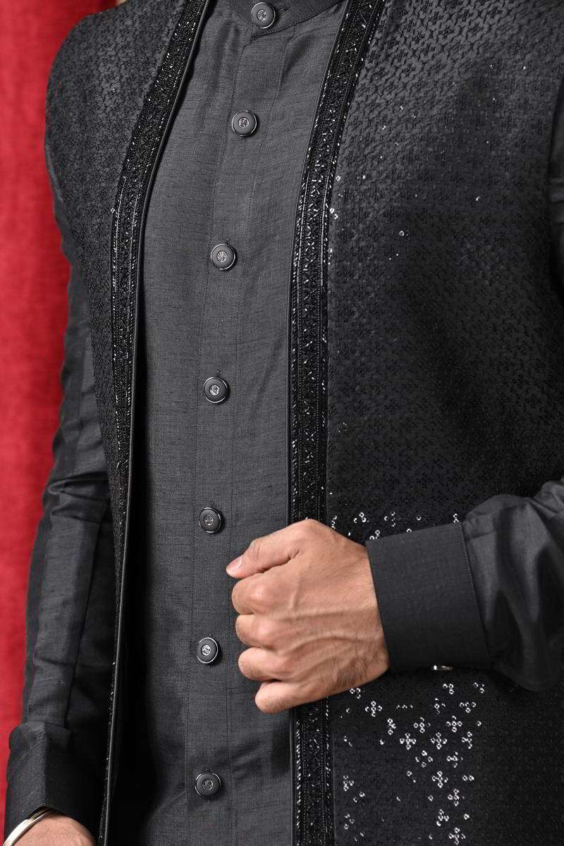 Midnight Black Sherwani With Jacket