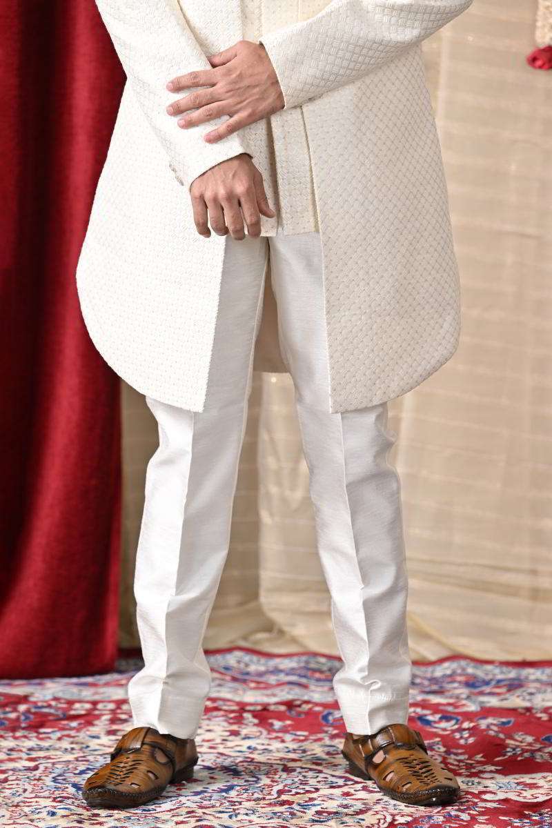 Off White Double Panel Achkan Set