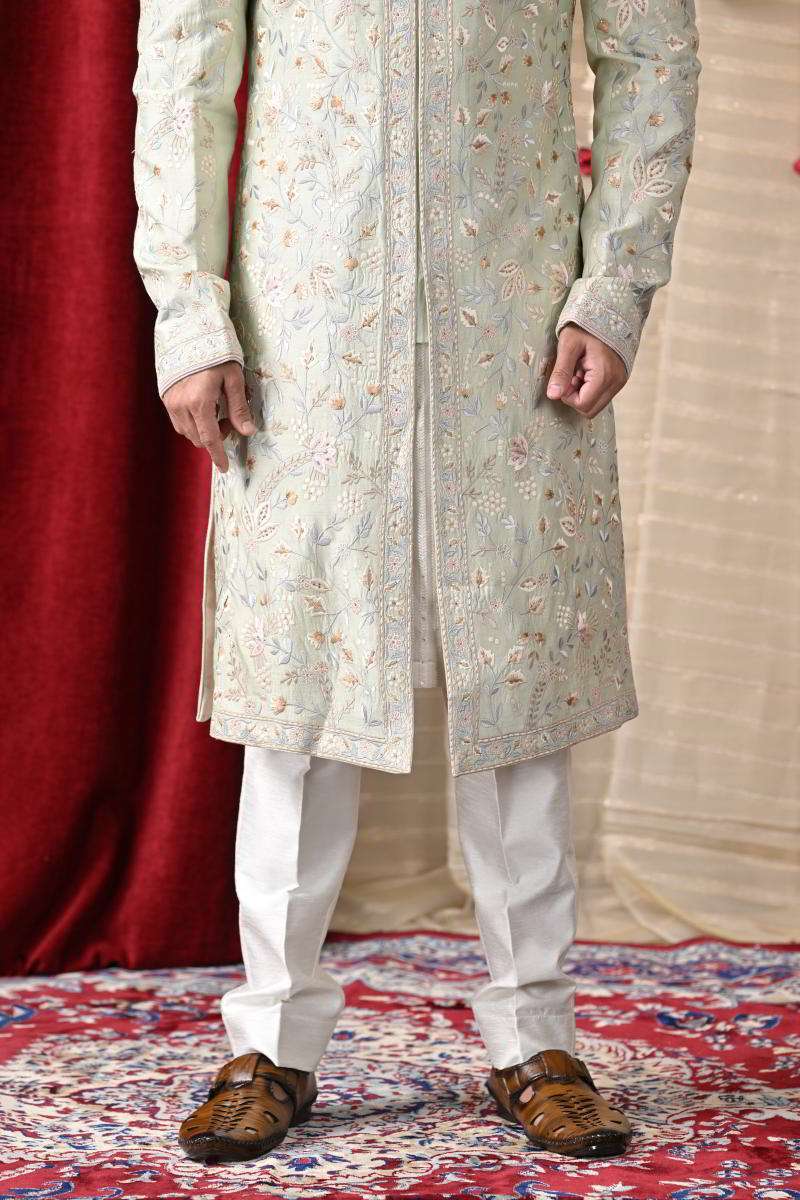 Mint Green Kurta Set With Long Jacket