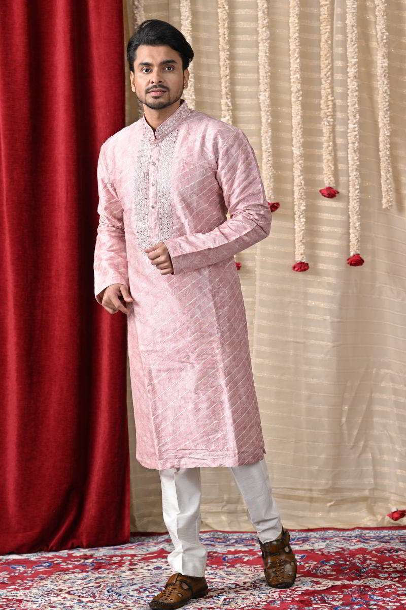 Soft Pink Tussar Silk Kurta Set