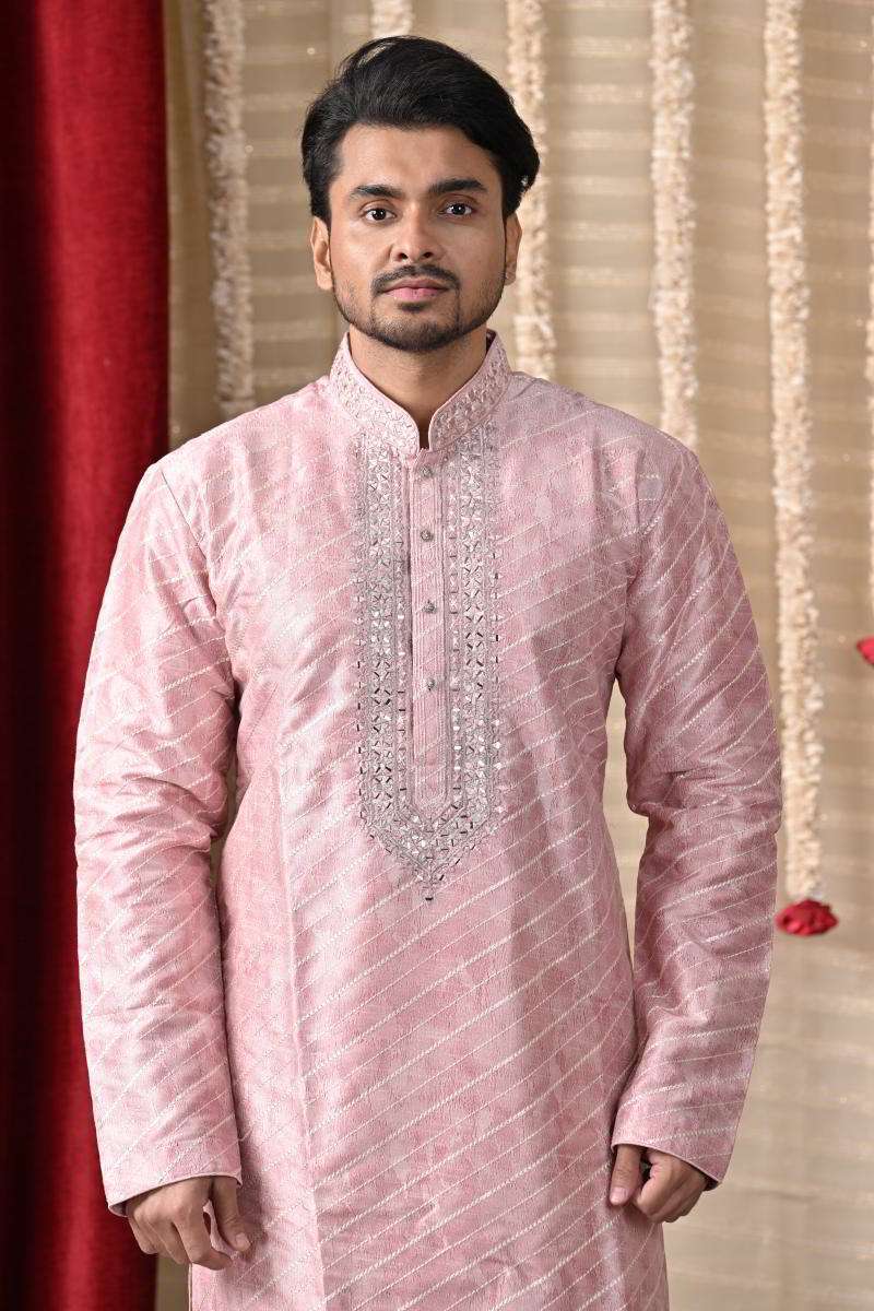 Soft Pink Tussar Silk Kurta Set