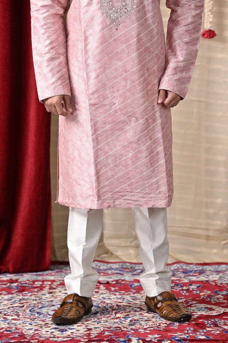 Soft Pink Tussar Silk Kurta Set