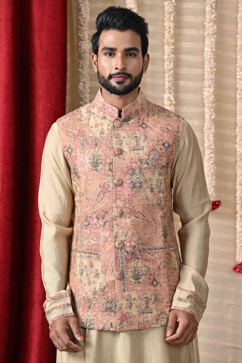 Sand Beige Kurta Set With Jacket