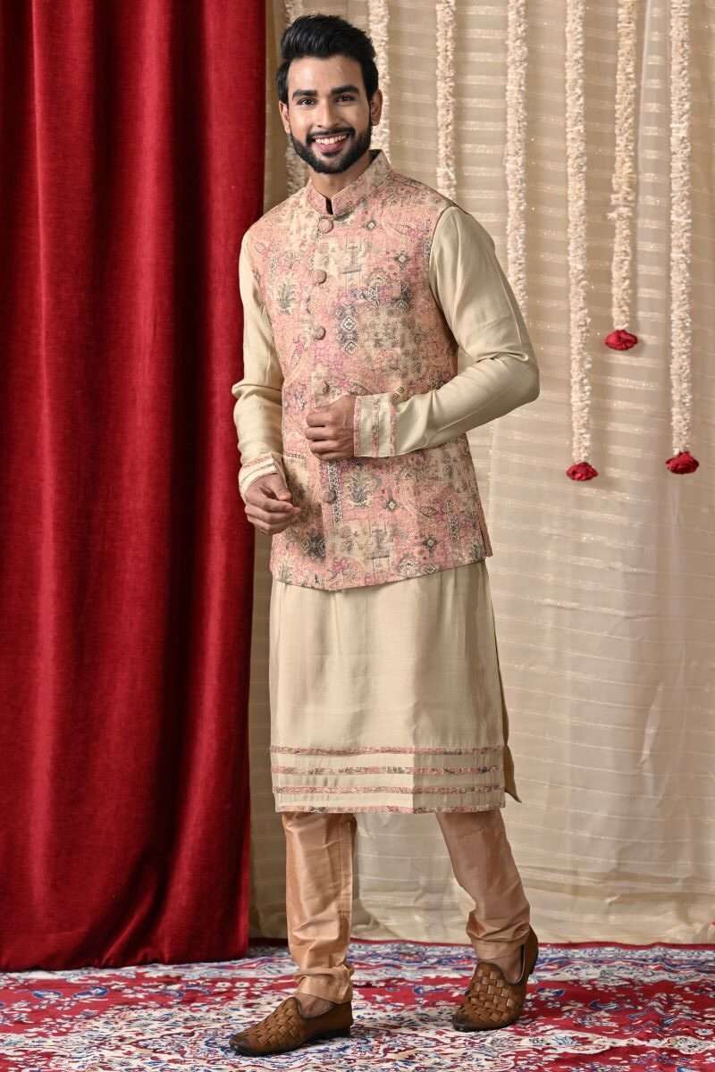 Sand Beige Kurta Set With Jacket