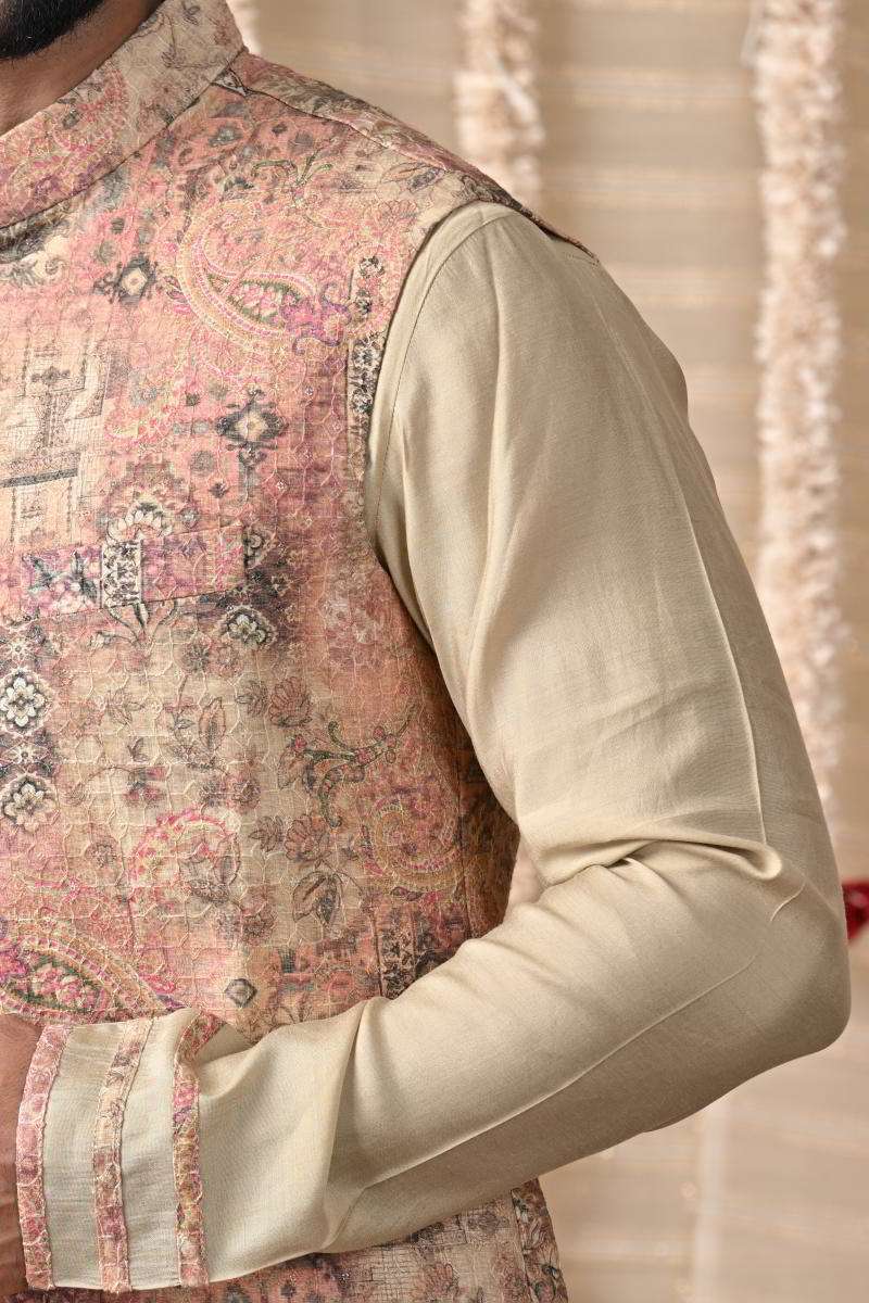 Sand Beige Kurta Set With Jacket