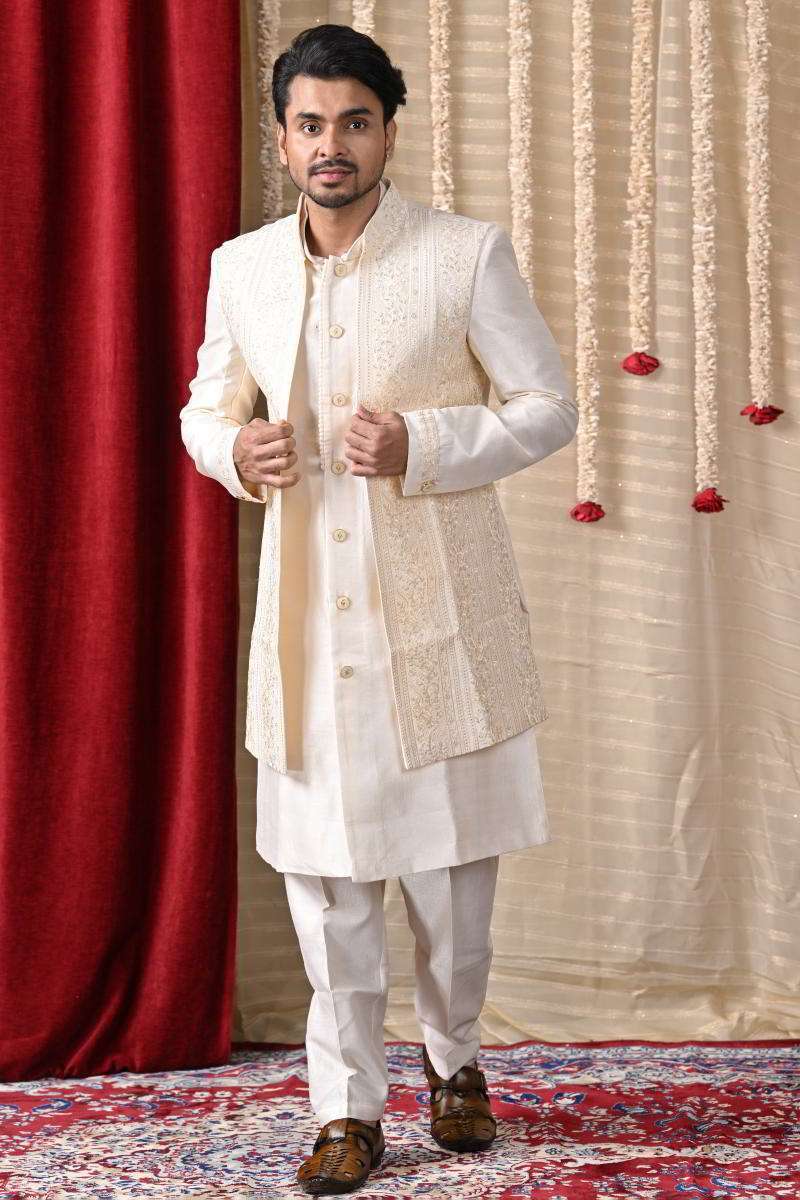 Off White Sherwani With Jacket