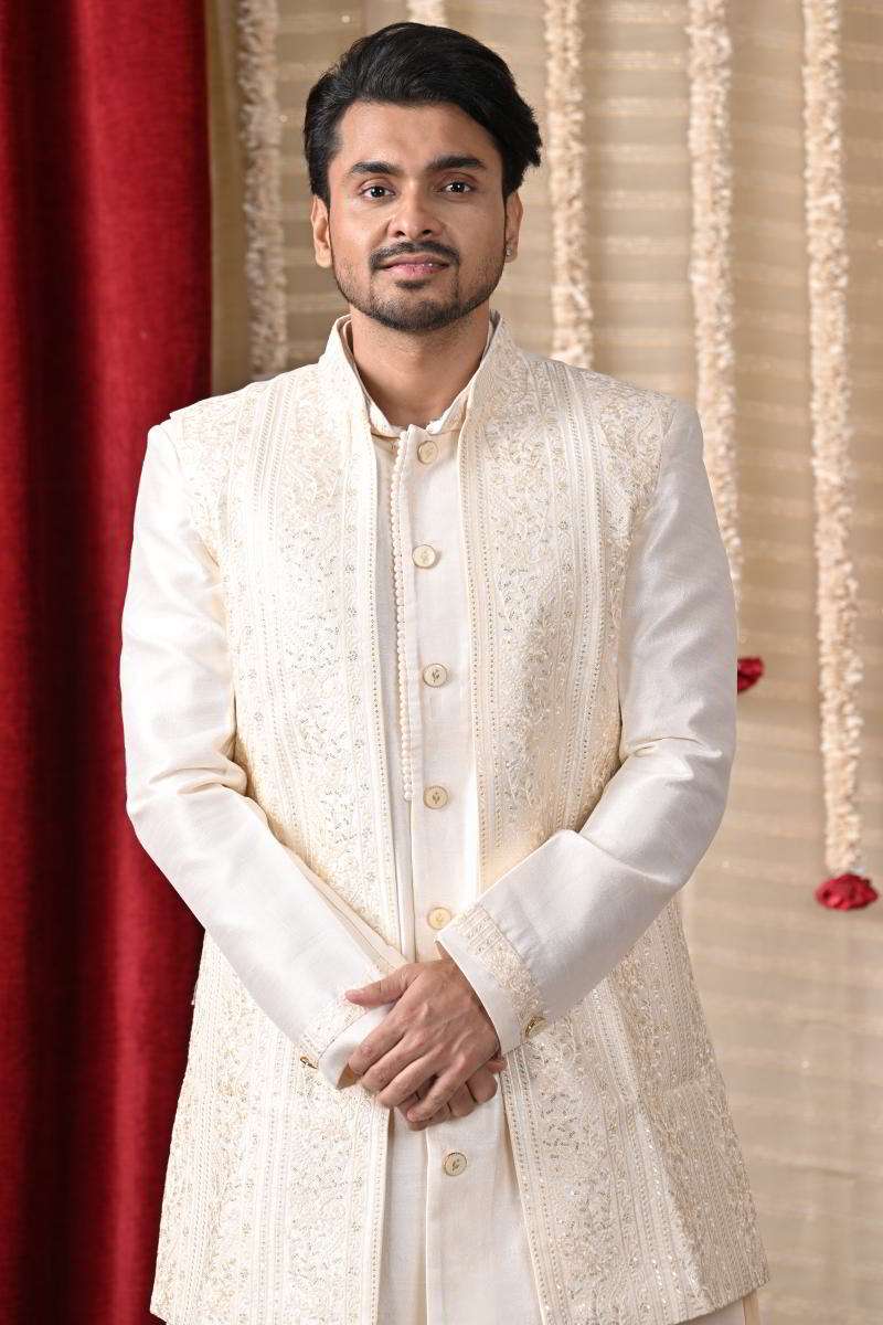 Off White Sherwani With Jacket