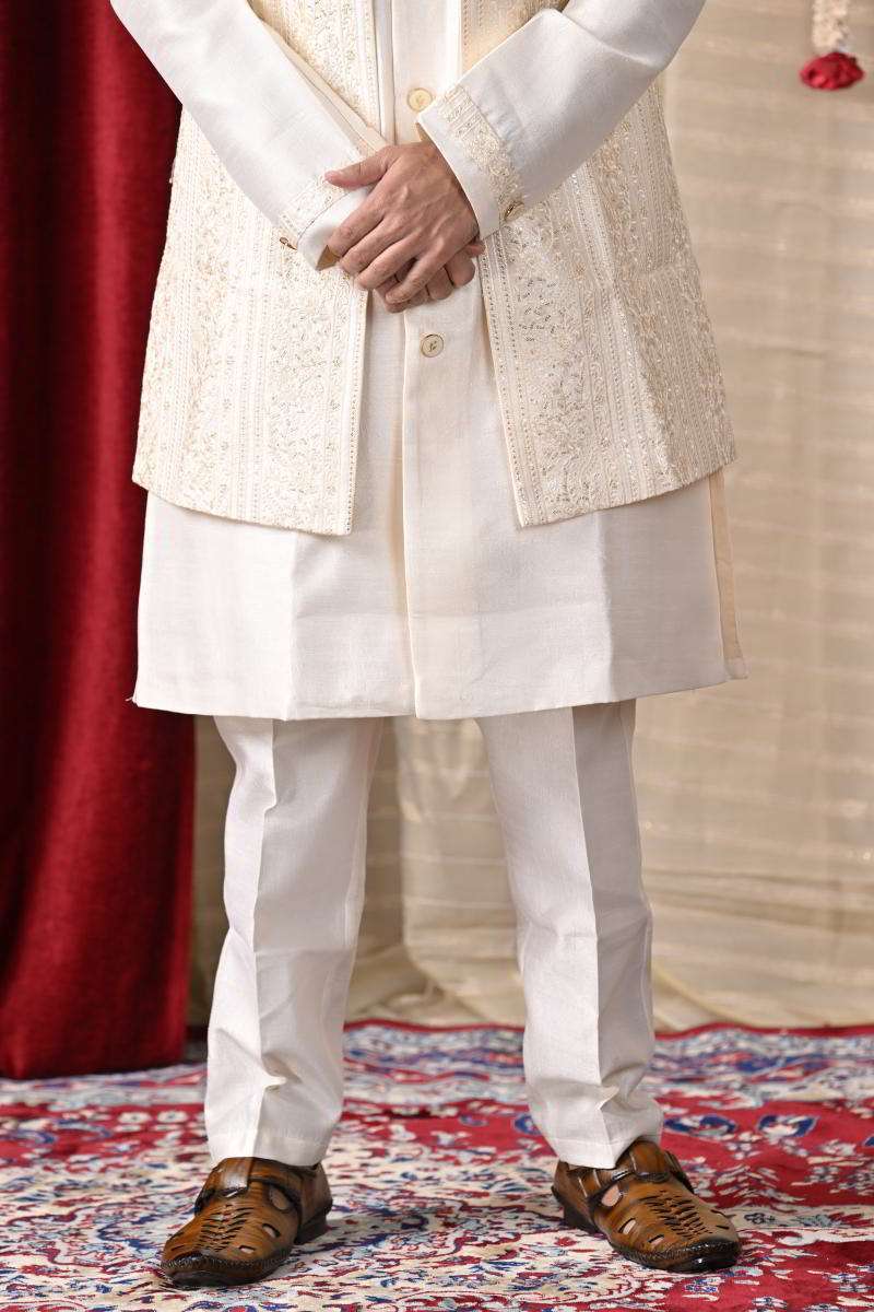 Off White Sherwani With Jacket