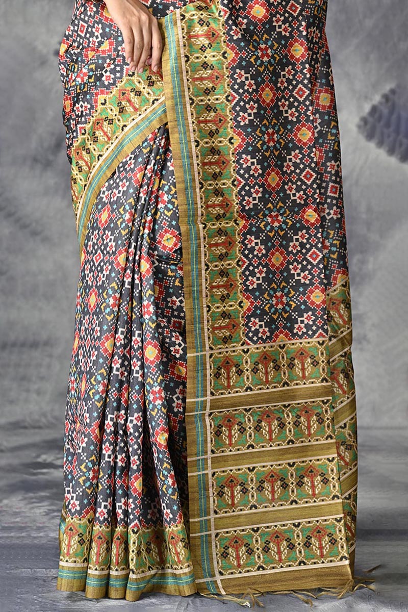 Grey Tussar Silk Saree