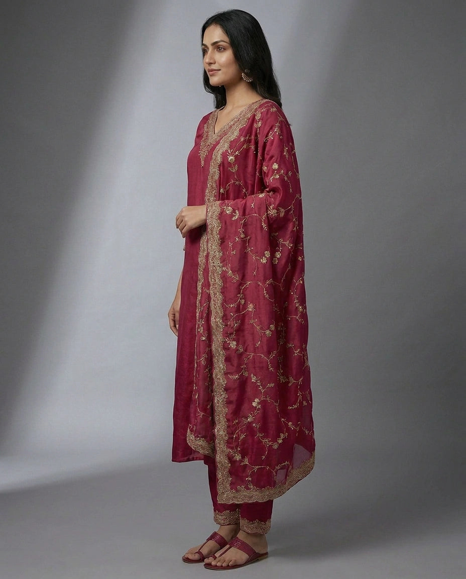 Fuchsia Pink Chinon A-Line Suit — photo 3 of 4