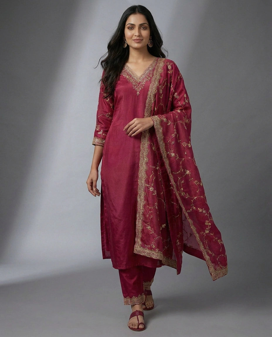 Fuchsia Pink Chinon A-Line Suit — photo 4 of 4
