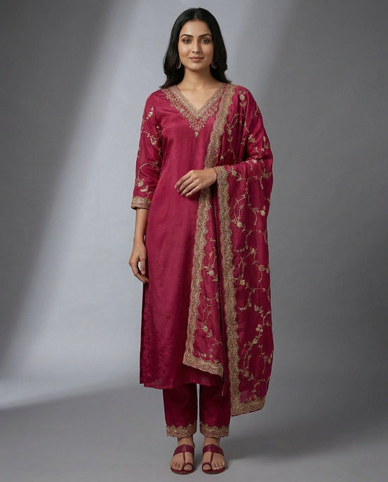 Fuchsia Pink Chinon A-Line Suit — photo 2 of 4