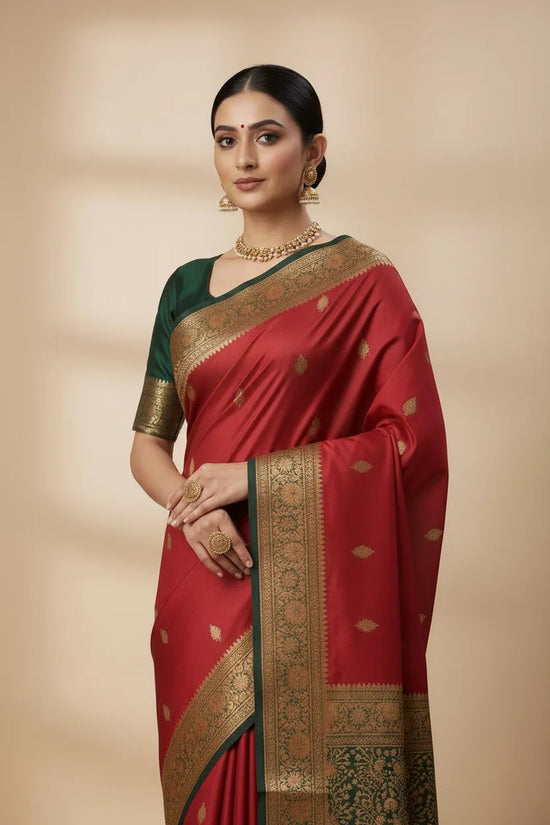 Maroon Traditional Silk Katan South Indian Saree with Contrast Pallu - Rangoli India