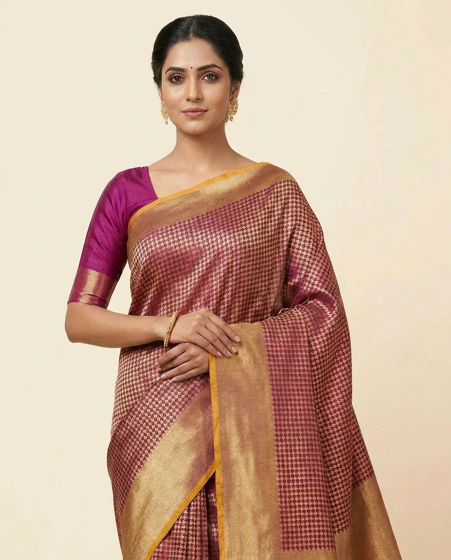 Silk Katan Banarasi Handloom Saree with Gold Zari Border