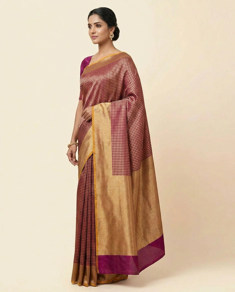 Silk Katan Banarasi Handloom Saree with Gold Zari Border Banarasi Saree by Rangoli