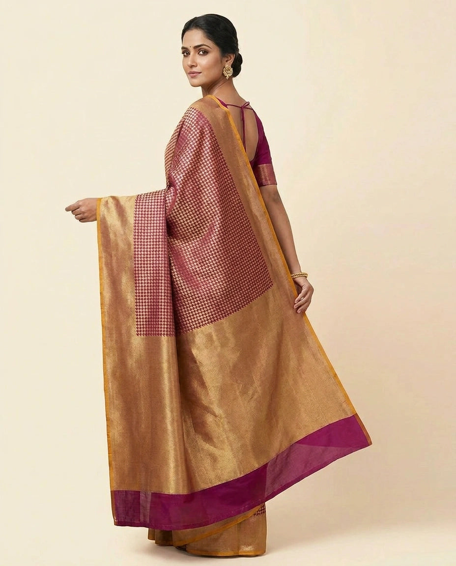Silk Katan Banarasi Handloom Saree with Gold Zari Border Banarasi Saree by Rangoli