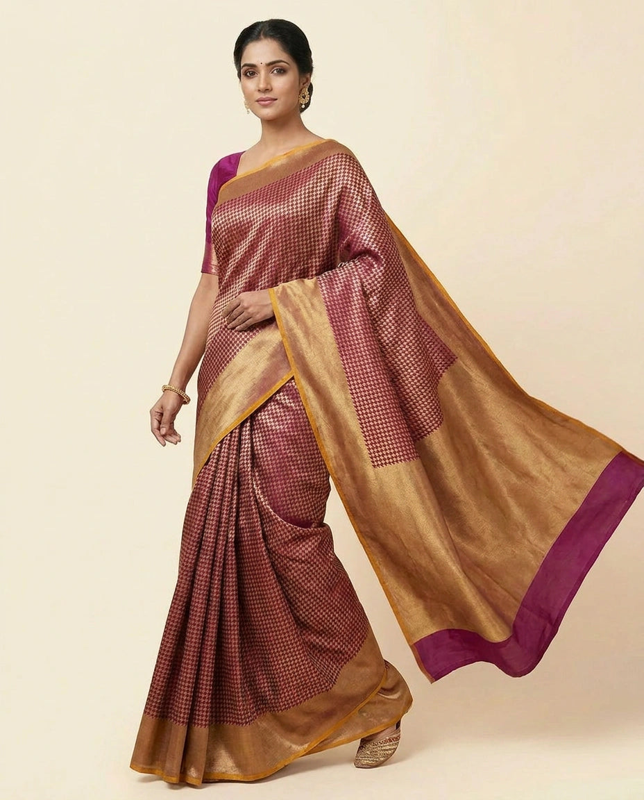 Silk Katan Banarasi Handloom Saree with Gold Zari Border Banarasi Saree by Rangoli
