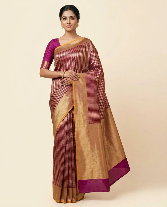Silk Katan Banarasi Handloom Saree with Gold Zari Border Banarasi Saree by Rangoli