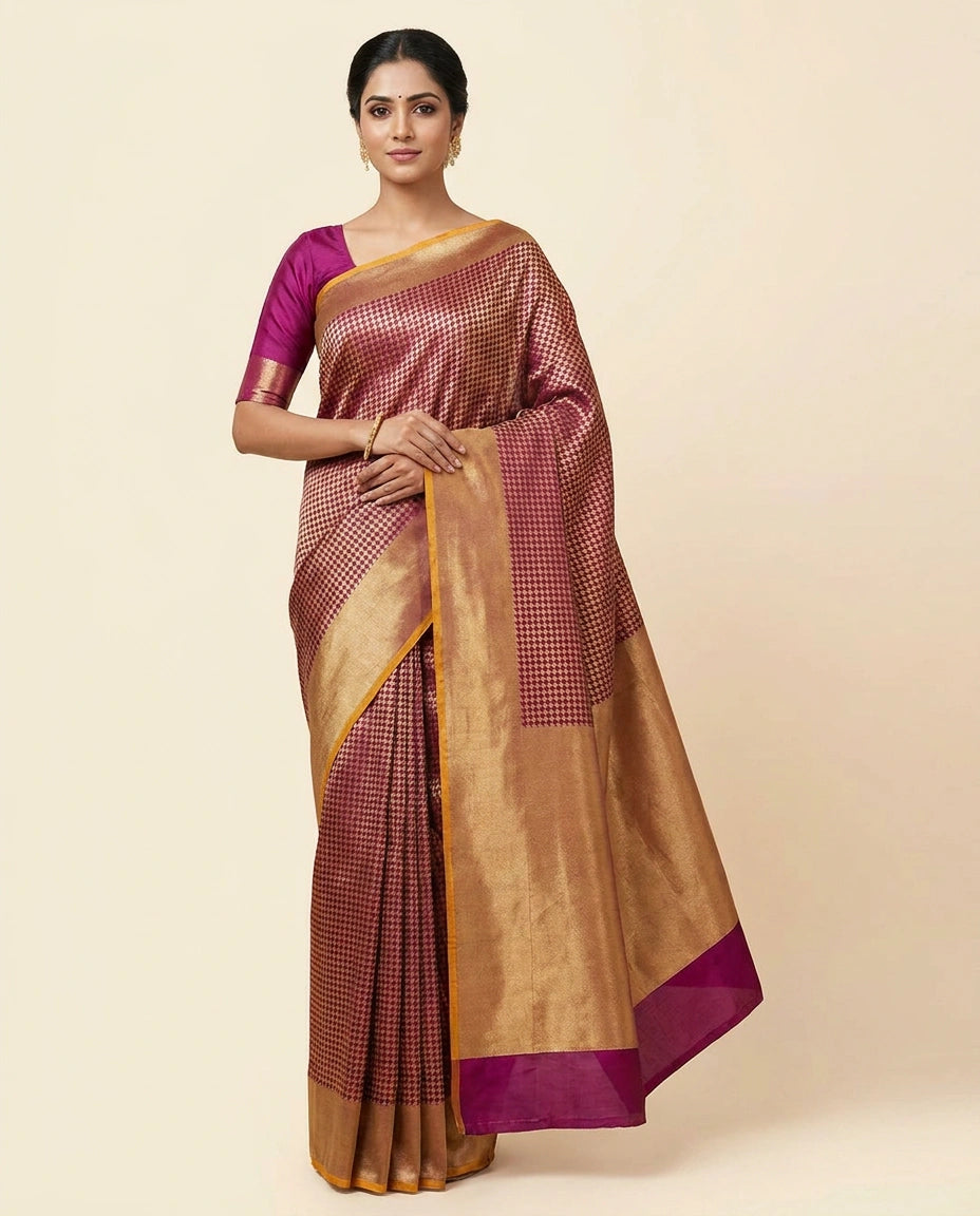 Silk Katan Banarasi Handloom Saree with Gold Zari Border