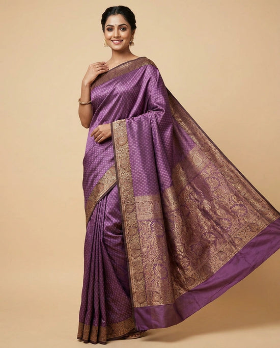 South Weave Silk Katan Saree with Woven Border - Rangoli India