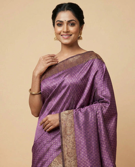 South Weave Silk Katan Saree with Woven Border - Rangoli India