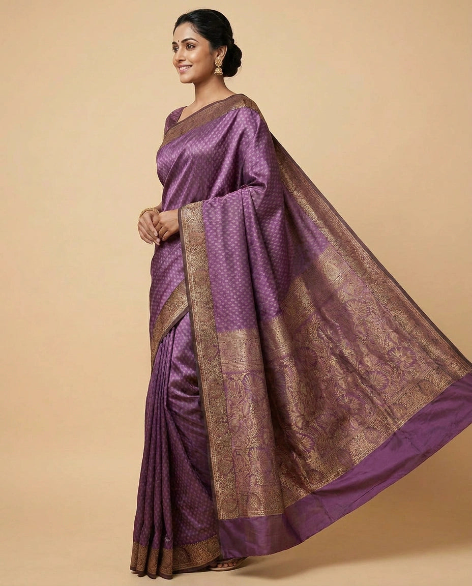 South Weave Silk Katan Saree with Woven Border - Rangoli India