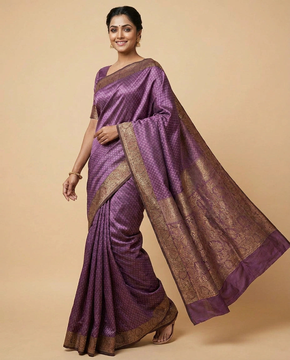 South Weave Silk Katan Saree with Woven Border - Rangoli India