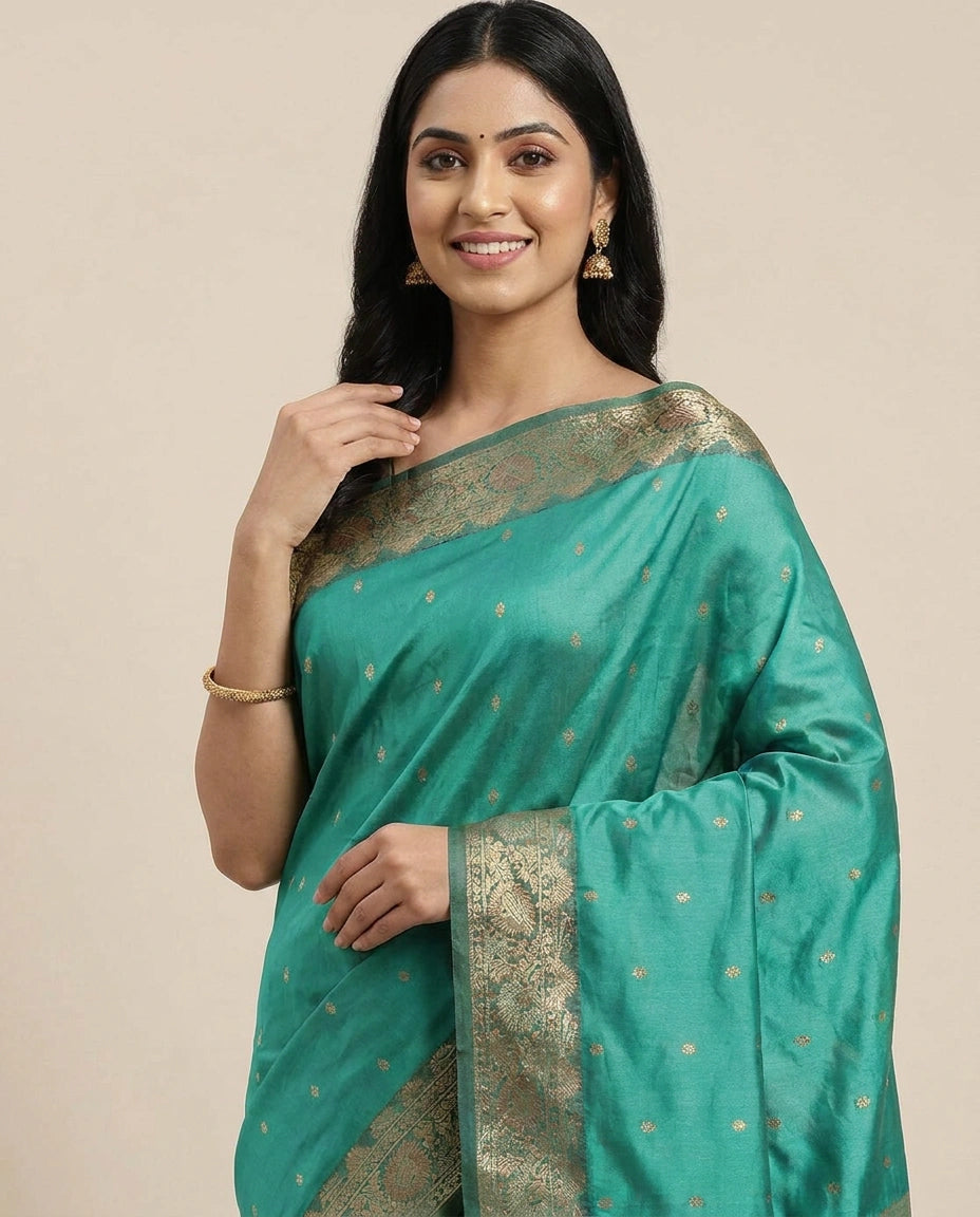 South Weave Saree in Silk Katan with Woven Pallu - Rangoli India